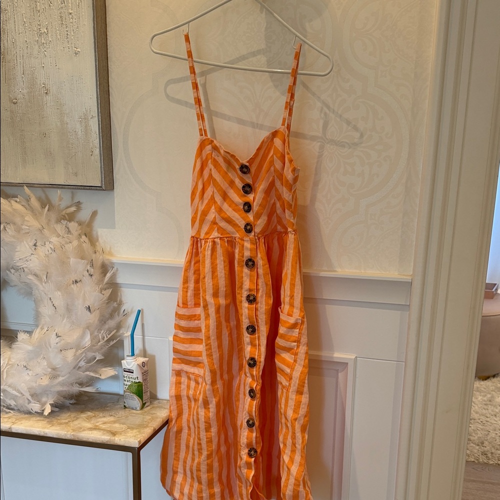 Orange Striped Midi Dress